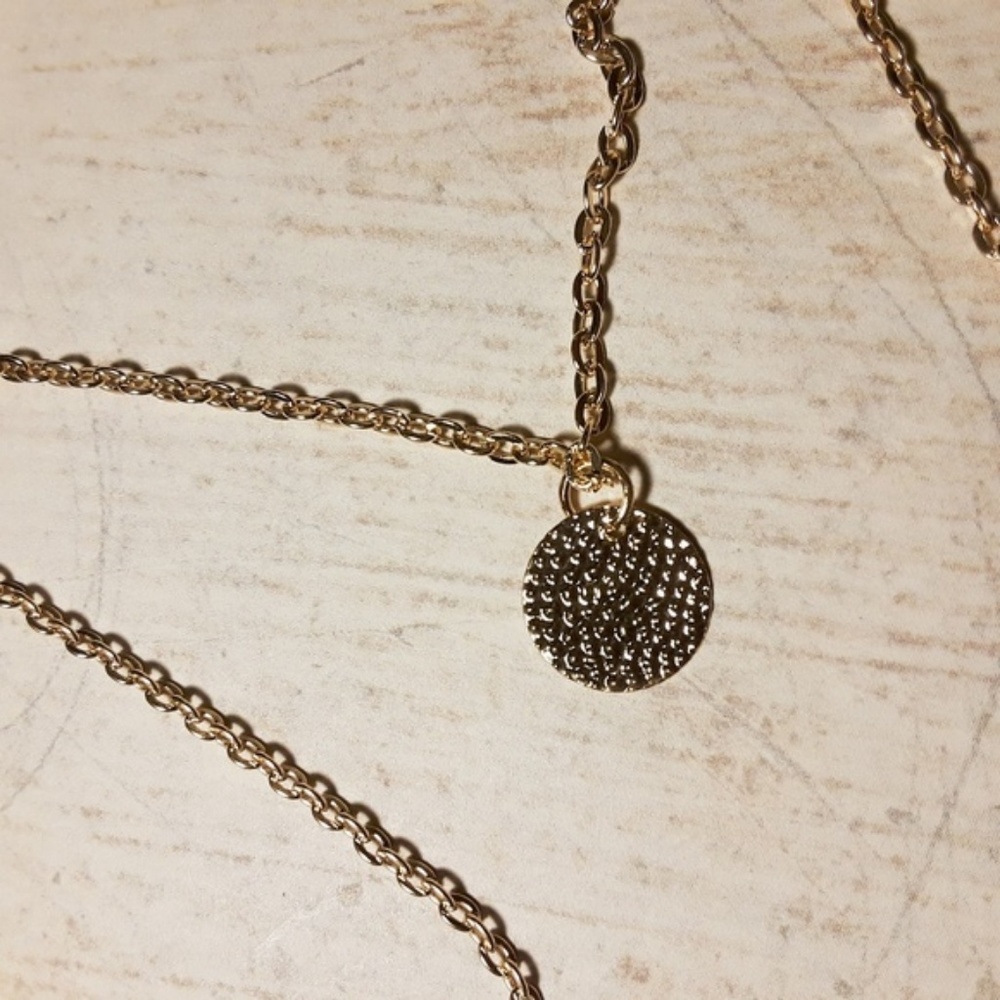 Boho Gold Layered Chain Crystal Coin Bar Necklace - Picture 5 of 7